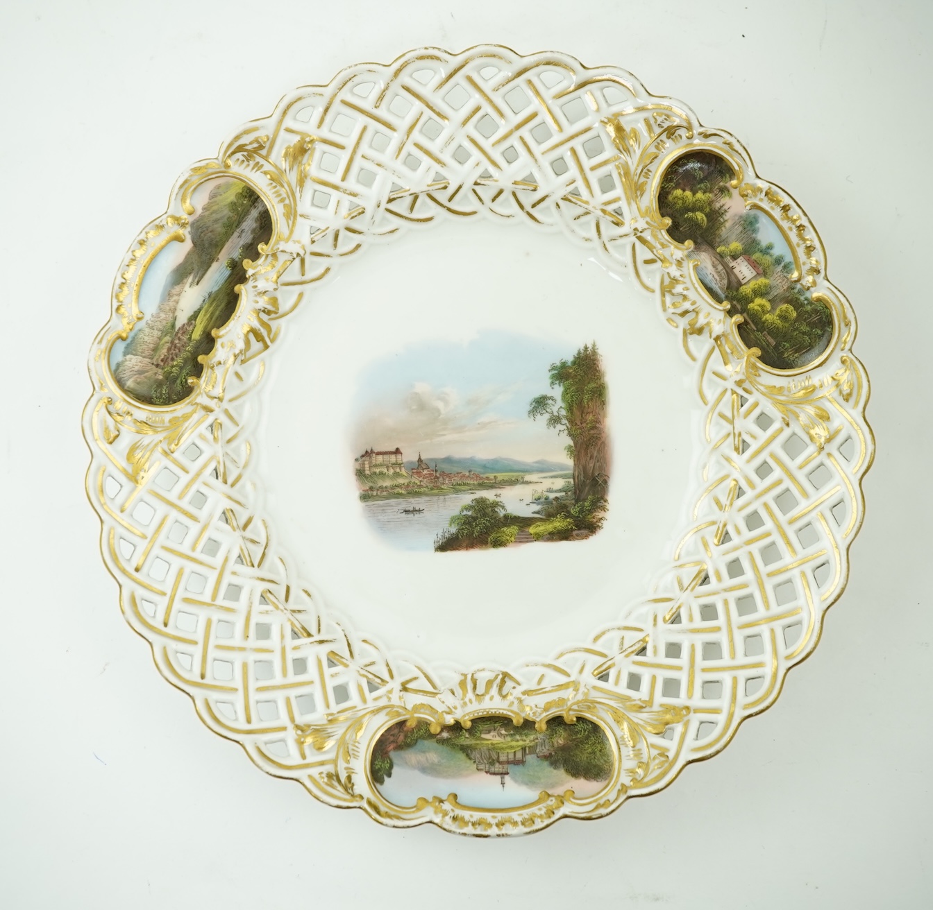 A Meissen topographical reticulated dresser plate, 19th century